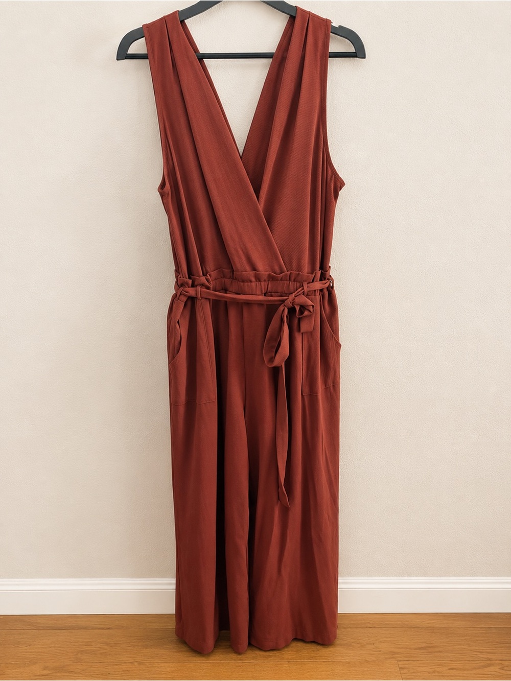 Monteau One-Shoulder Rust Brown Wrap Dress